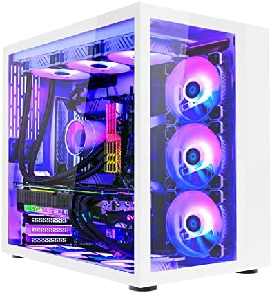 SZD S580 ATX Mid-Tower PC Gaming Case, Front I/O USB Type-C Port, Dual Tempered Glass Side Panel, Magnetic Design Dust Filter, Water-Cooling Ready (White)