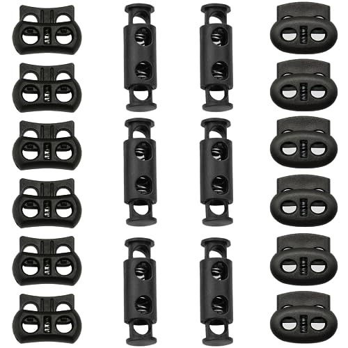 18 Piezas Cierre de Cordón, Tope de Cordón, Cerradura de Cordón con Resorte, Cierres de Cordón de Plástico de Doble Orificio, Cerradura de Cordón de Plástico, para Cordón, Mochila, Ropa, Zapatos