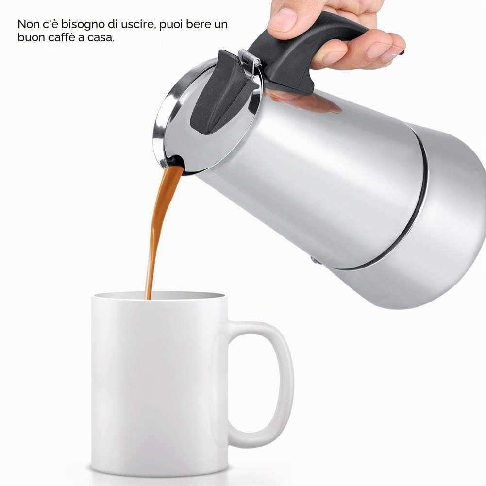 Caffettiera Moka in Acciaio Inossidabile, 2/4/6/9 Tazze Macchina per Caffè Espresso, Caffettiera Caffè Espresso per Gas, Piano Cottura, Fornelli a Induzione(300ml)