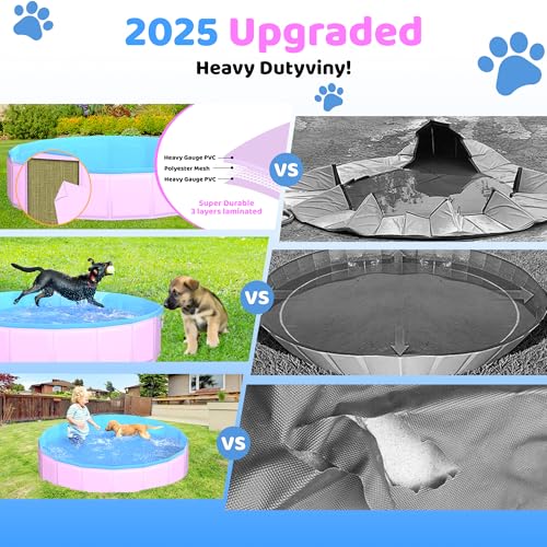 Image of CACSPS 2025 Updated Foldable Dog Pool, 47 inch x 12 inch Kiddie Pool with Hard Plastic, Non-Slip Dog Bath Tub for Outdoor Backyard, Collapsible Dog Swimming Pool for Kids Dogs Pets (Pink)