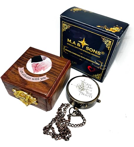 Brújula con caja de madera y candado, regalo romántico miniatura 3
