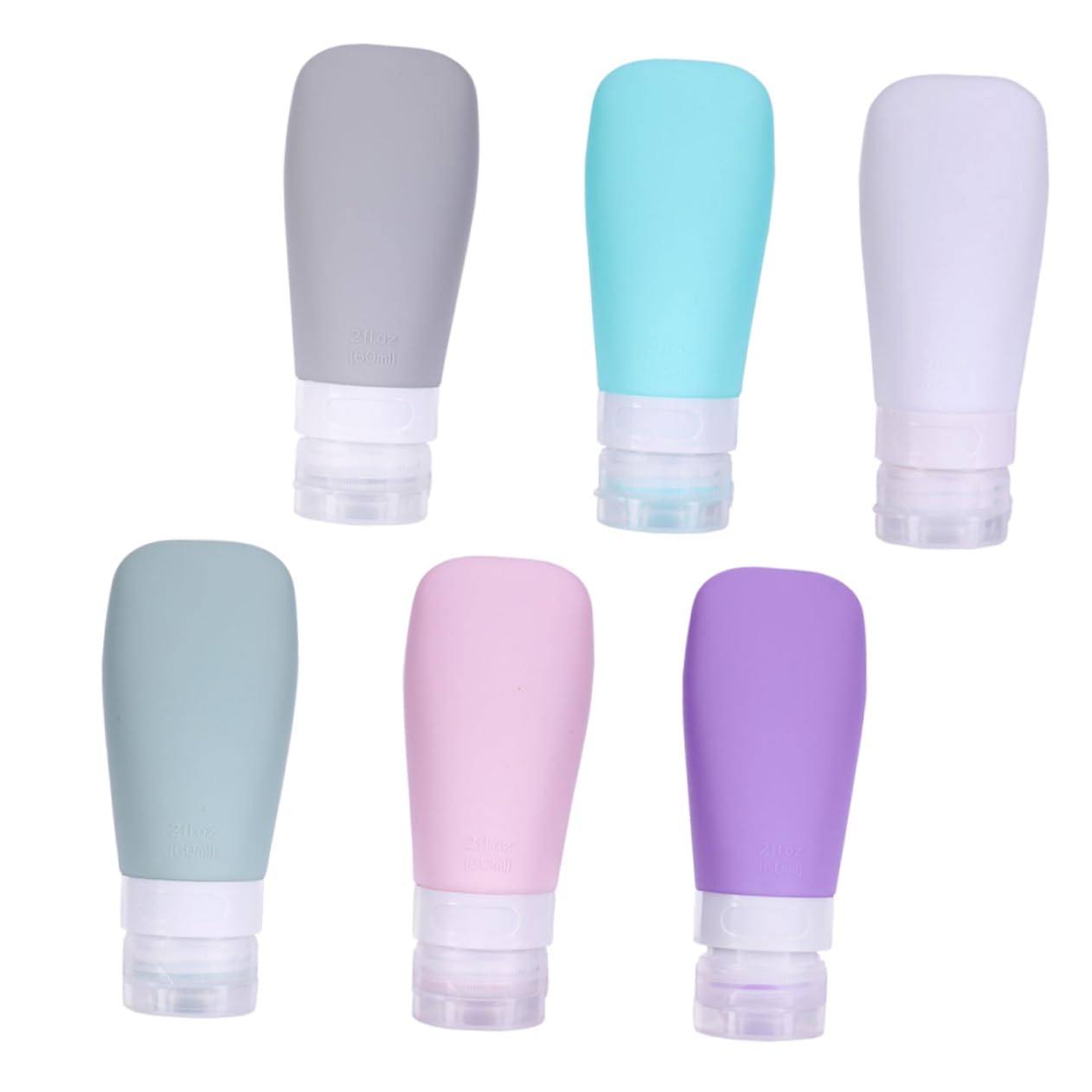Botellas de Viaje para Cosméticos de Silicona 60ml, 6 Piezas, Buen Sellado y Ligereza, Ideales para Viajar y Uso Diario