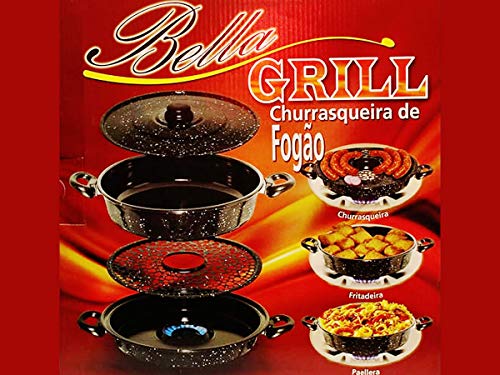 Churrasqueira Paellera Fritadeira e Assadeira Esmaltada sem Fumaça e Carvão para Fogão | Original co