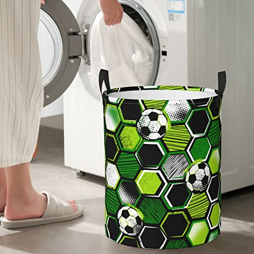 Gbuzozie 38L Round Laundry Hamper Football And Soccer Ball Storage Basket Waterproof Coating Sport Neon Geometric Texture Organizer Bin For Nursery Clothes Toys #TOP7