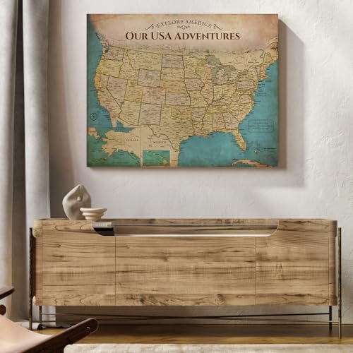 Image of DECORARTS - Antique Vintage USA Map Canvas Wall Art, Old United States Maps for Wall Decor, Hand-Stretched Giclee Print, Living Room Dining Office Home Decor, Ready to Hang,Handcrafted in USA,30x24''