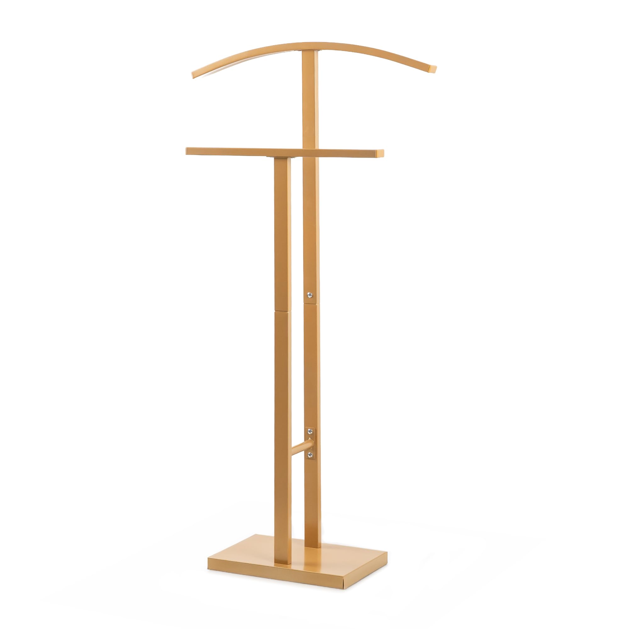 TAISSU - Valet Stand Mod. ADAK - Matte Gold - With Top Hanger and Pants Bar - 52 x 18 x 100 cm - Steel with Concrete Base - Bedroom Coat Rack