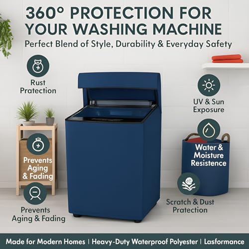 Image of DALUCI Top Load Fully Automatic Washing Machine Cover for 6 kg, 6.5 kg, 7kg & 7.5 kg | Waterproof & Dustproof Polyester Fabric with Zipper | Protective Cover for Washing Machine (Blue, 59X59X86 CM)