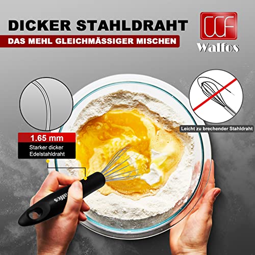 Foto von Walfos® Schneebesen Set Edelstahl, Schneebesen Edelstahl - Rührbesen 21cm + 23cm+ 28cm, Ballonschneebesen, Küchenbesen zum Mischen, Schlagen, Aufschäumen und Rühren