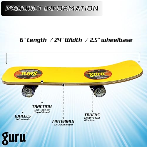 Image of GURU Skateboard, Wooden Non-Slip Skateboard for Kids, Adult, Casterboard /Skate Board /Hoverboard /Longboard for Beginners, Learners, Training Purpose for All Age Group