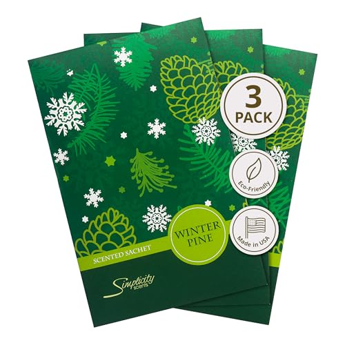 FloralSimplicity Winter Pine Scented Sachets Pack of 3, Long-Lasting Scented Bags, Home Fragrance, Air Freshener & Deodorizer for Closet, Room, Drawer, or Cars, Made in USA
