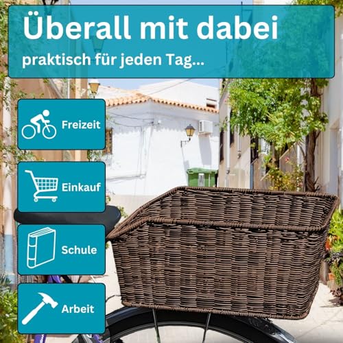Fahrradkorb hinten XL Gepäckträgerkorb - Red Loon für Fahrrad Gepäckträger - Fahrrad Korb hinten im Rattanlook - Fahrradkorb hinten Schulranzen Taschenkorb