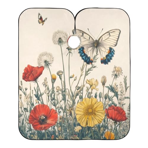 Burbuja Flowers Twigs Butterfly Barber Cape, Hair Cutting Cape with Adjustable Neckline Waterproof Polyester Salon Barber Cape for Unisex Adult