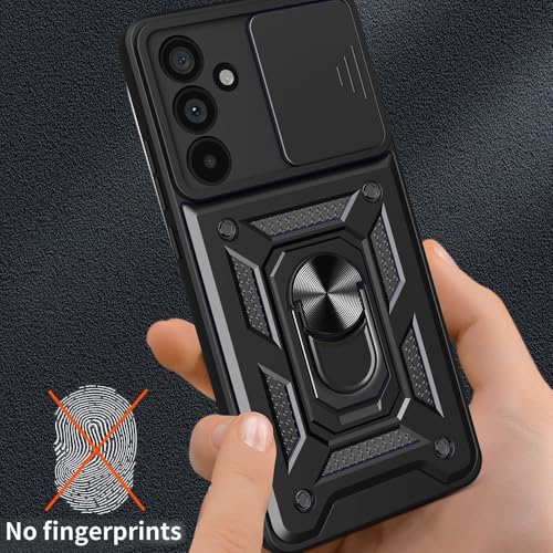 Image of Casodon Heavy Duty Back Case Cover for Samsung Galaxy M55 /M55s /F55 5G, Shockproof Samsung Galaxy M55 /M55s /F55 Back Cover, Ring Case with Kickstand and Camera Protection Shutter - Black