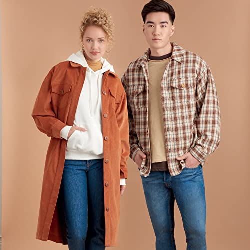 Simplicity Sewing Pattern S9388 Unisex Shirt Jackets, XXS-XS-S-M-L-XL-XXL - Image 4