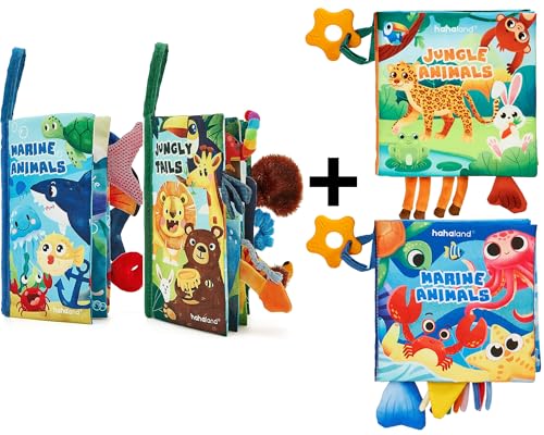 Image of hahaland Baby Books Gift Set - 4 PCS - Soft, Soft, Crinkle, Squeaky, Sensory, Tummy Time Toys