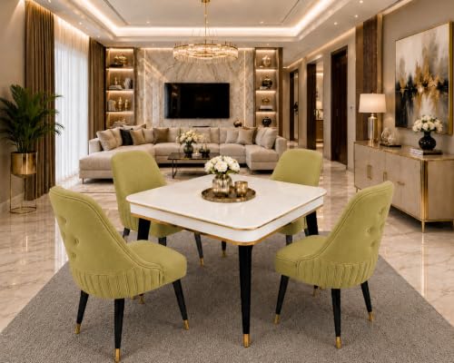 Image of WOODEN SPACE 4 Seater Wooden Dining Table Set | Urban Marble Top Dining Table with Chairs for Dining Room & Kitchen (Modern Grand Aura Light Green) (42 x 42 x 30 inch)