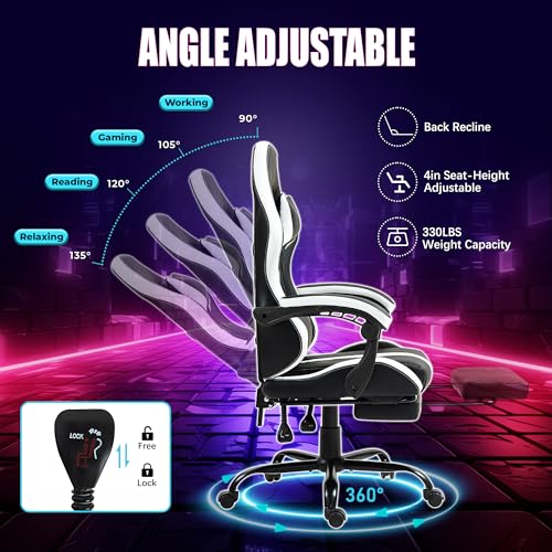 Massage-Gaming-Chair-with-Footrest-Ergonomic-PU-Leather-Computer-Chair-wHeadrest-and-Lumbar-Height-Adjustable-360-Swivel-Desk-Office-Chair-White
