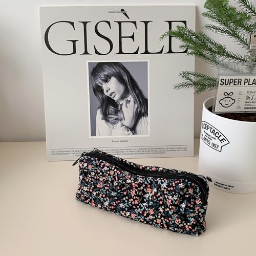 Image of Pencil Case Pen Case Office College School Storage Bag Pouch Holder Box Organizer Makeup Pouch Cosmetic Bag Aesthetic floral flower Cute Pencil Case for Girls Boys Kids (Small floral black)
