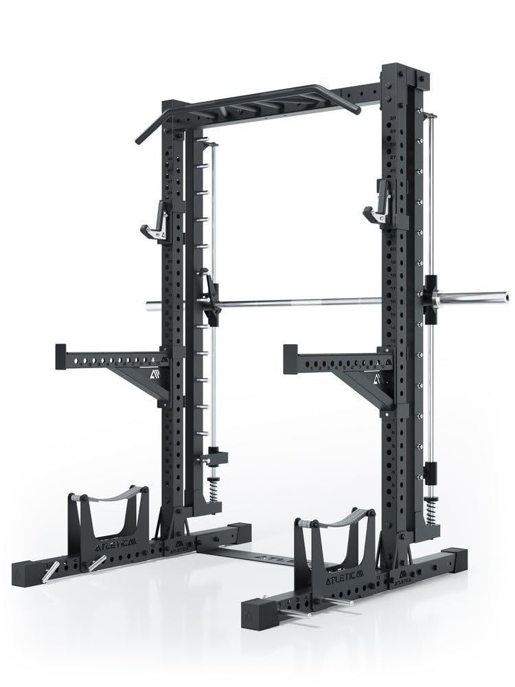 ATLETICA R7 Saber | Squat Rack con Multipressa | Squat Rack con Smith Station/Multipressa integrata. Opzionale Did Deadlift Station modulare espandibile.