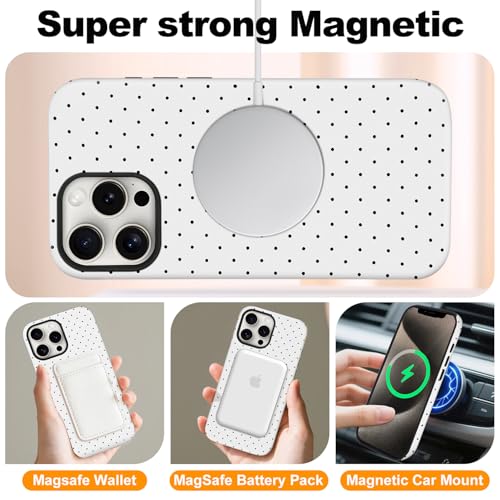 flewfun Magnetic for iPhone 15 Pro Case Cute Polka Dot Phone Case, Shockproof Slim TPU and Hard PC Protective Phone Cover Compatible with MagSafe Designed for Women Girls, White by flewfun - Used condition - Image 4