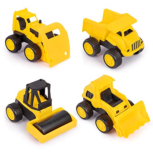Playkidiz Ensemble de 4 camions de Construction de Jouets Lourds - Camion à Benne basculante, Rouleau Routier, Bulldozer et Tracteur, pour 3 Ans en Hausse Cover