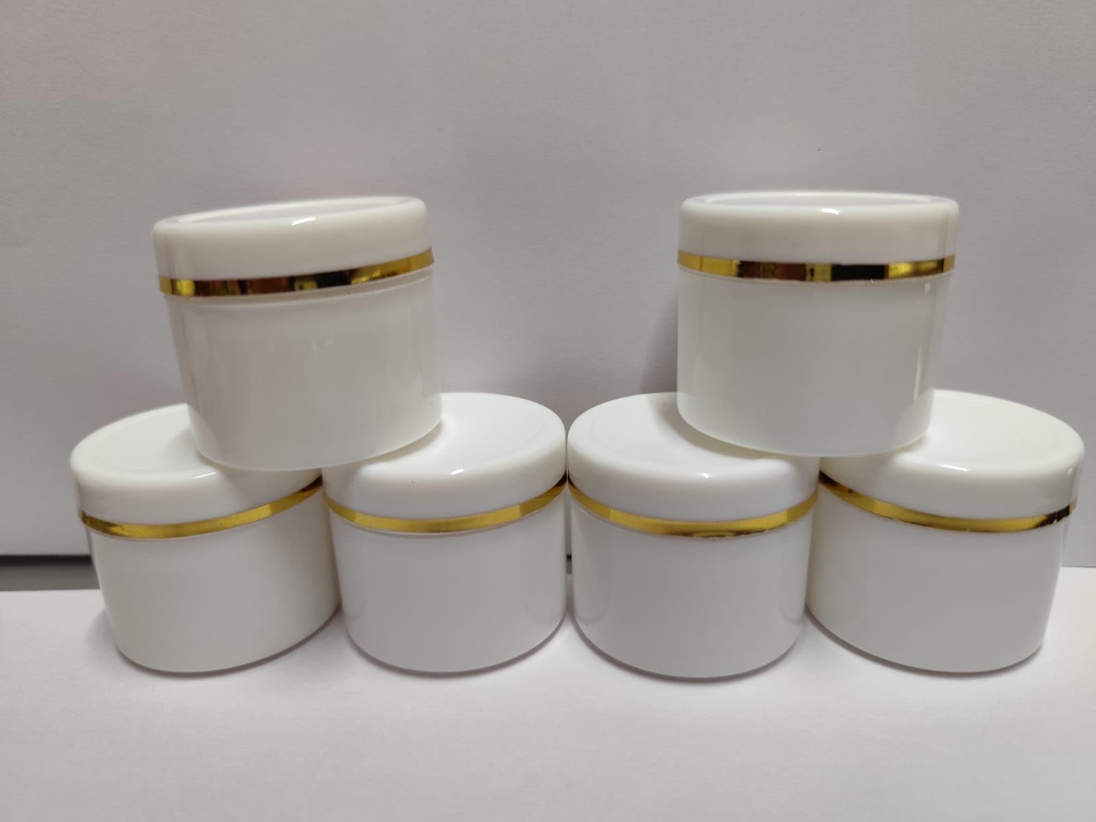 Empty Plastic White Cosmetic Jar Container with Golden Streaks lid for Lip Balms, Body Butters, Cream, Scrub and Other DIY Beauty Products/Concoctions (50 GMS) (Pack of 16 pcs)-image-49