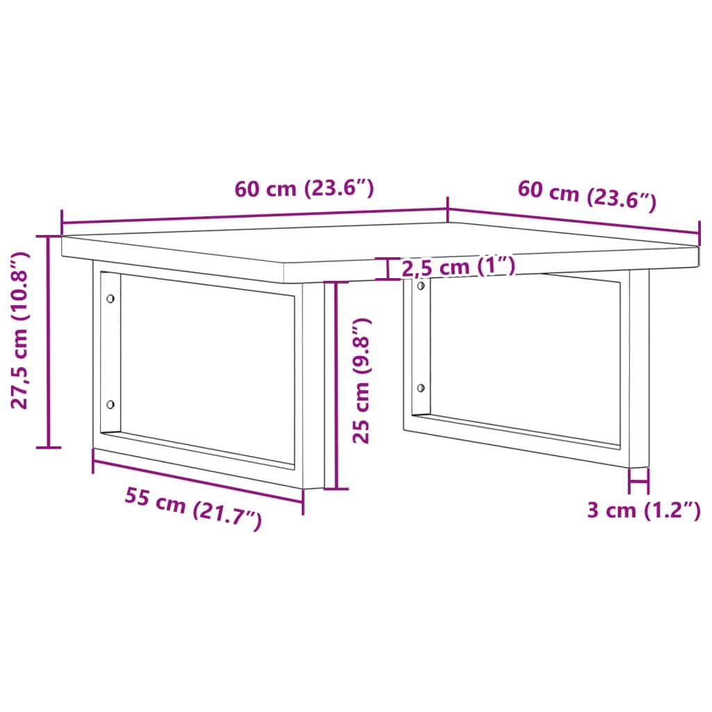 Waschbeckenregal Wandmontage Stahl und Massivholz Buche, 60x60 cm Ablage mit 2 Halterungen, platzsparend und belastbar, Badmöbel Organizer für Gäste WC und Badezimmerwaschtisch