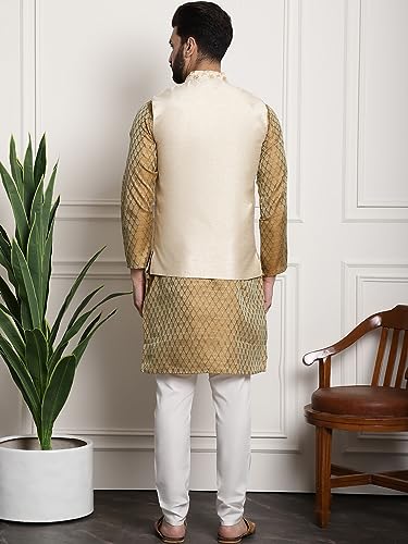 Image of SOJANYA (Since 1958 Men's Silk Blend Kurta Pyjama & Embroiderd Nehrujacket Combo