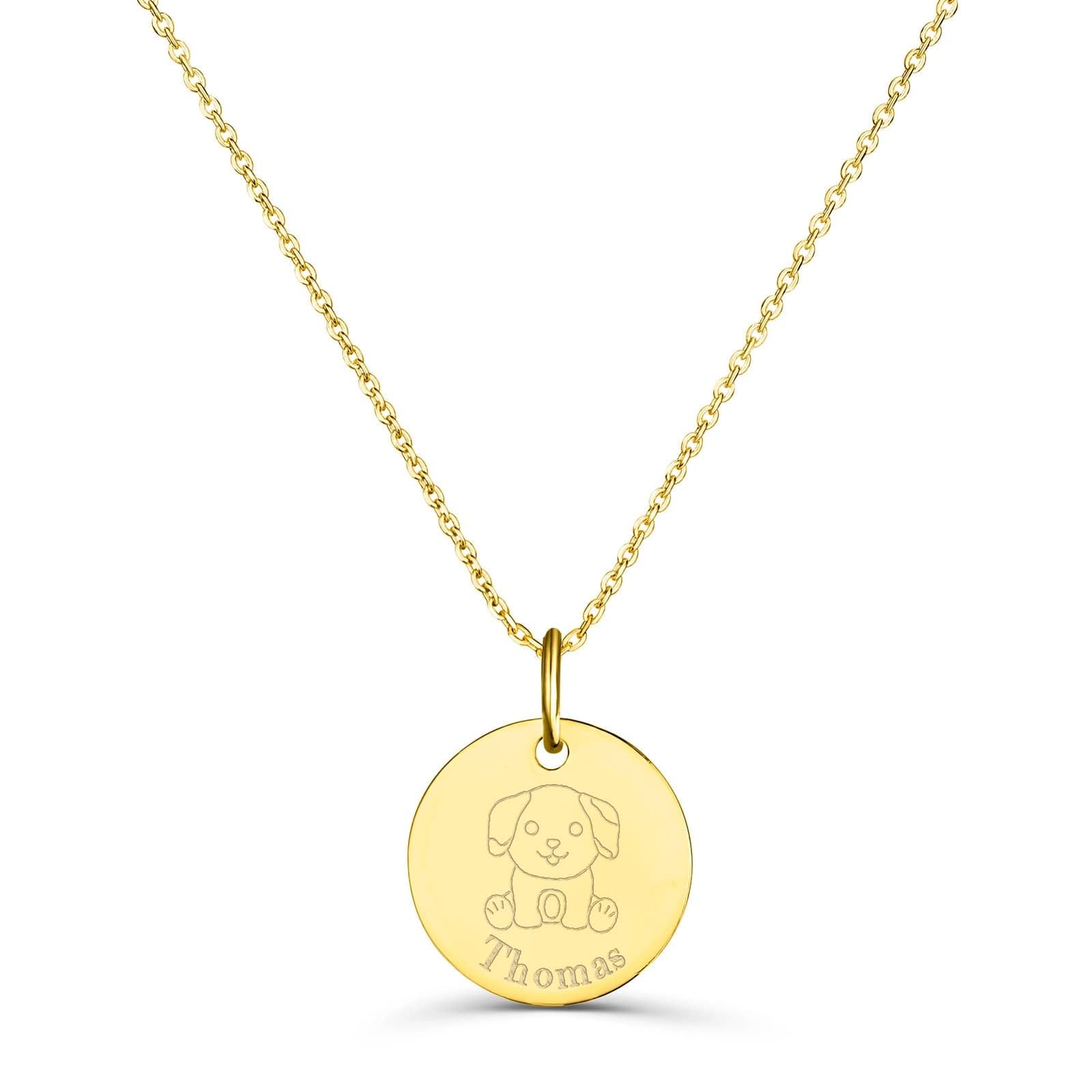 Spersonalizowany naszyjnik dla dzieci medal z psem, pozłacany