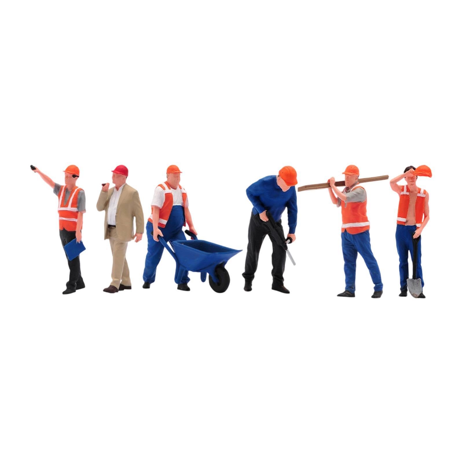 Lot de 6 Figurines Miniatures Représentant Des Ouvriers Du Bâtiment, En Résine, Peintes à La Main et Très Détaillées. Idéales pour La Création de, Style A