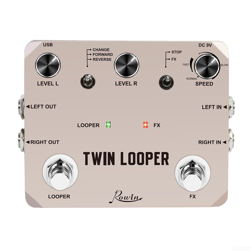 Rowin Twin Looper Pedale, ingresso e uscita stereo, custodia in metallo resistente