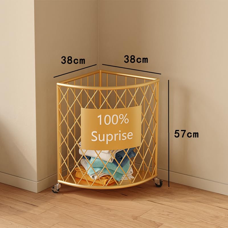 Wäschekorb Leichter, luxuriöser Eckkorb for schmutzige Kleidung, Wohnzimmer, Puppenspielzeug, Aufbewahrungskorb for Zuhause, Badezimmer, mobiler Wäschekorb Wäschesammler(Gold,L)