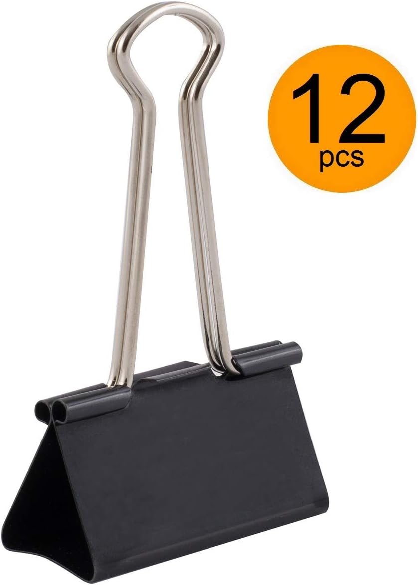 D.RECT Pack of 12 Document Clips 51mm - Box of Multi-Function Paper Clips, Black
