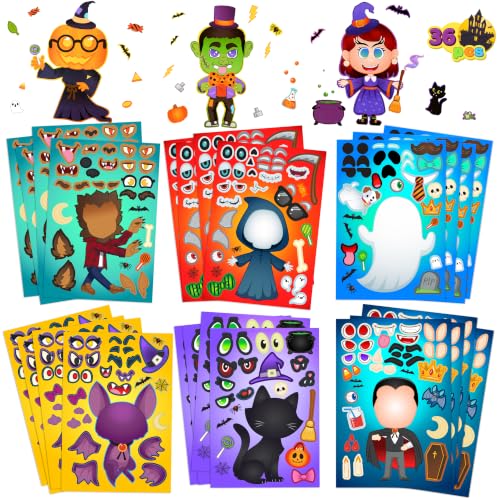 Image of JOYIN 36 PCS Halloween Craft Stickers for Kids Party Favor, Make a Face Stickers with Designs Witch Vampire, DIY Craft Supplies for Halloween Party Game Classroom Activities Gift Goodies