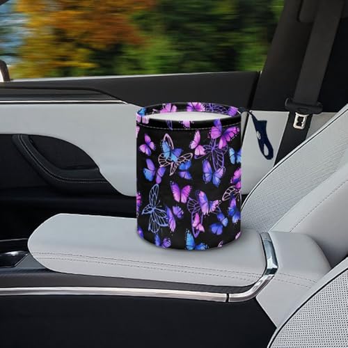 Image of Purple Butterfly Collapsible Waste Basket Bin Multipurpose Trash Bin for Car Hanging Portable Dustbin Bin Accessories Garbage Bin
