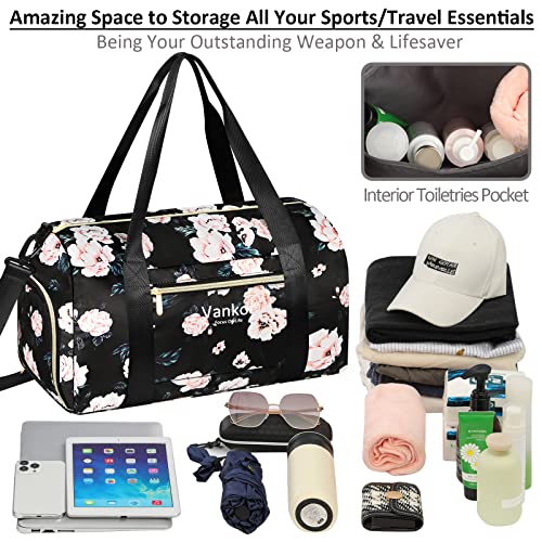 Gym Bag For Women With Shoe Compartment Waterproof, Sports Duffle Bag For Travel Duffel Weekender Carry On Beach Yoga Overnight Luggage Mommy Maternity Hospital Bag Black Pink Floral 17 Inch #TOP3