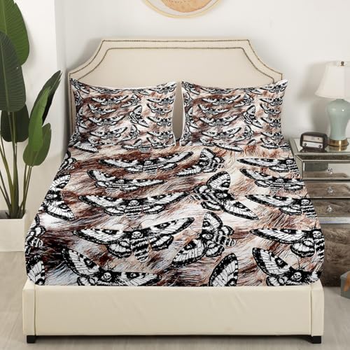 Feelyou Death Moth Sheet Set for Girls Boys Kids Cow Fur Sheets with Deep Pocket Fitted Sheet Room Decorative Skull Decor Bed Sheets Set Farmhouse Cowhide Brown Black Bedding Set Room Decor Twin Size - Image 3
