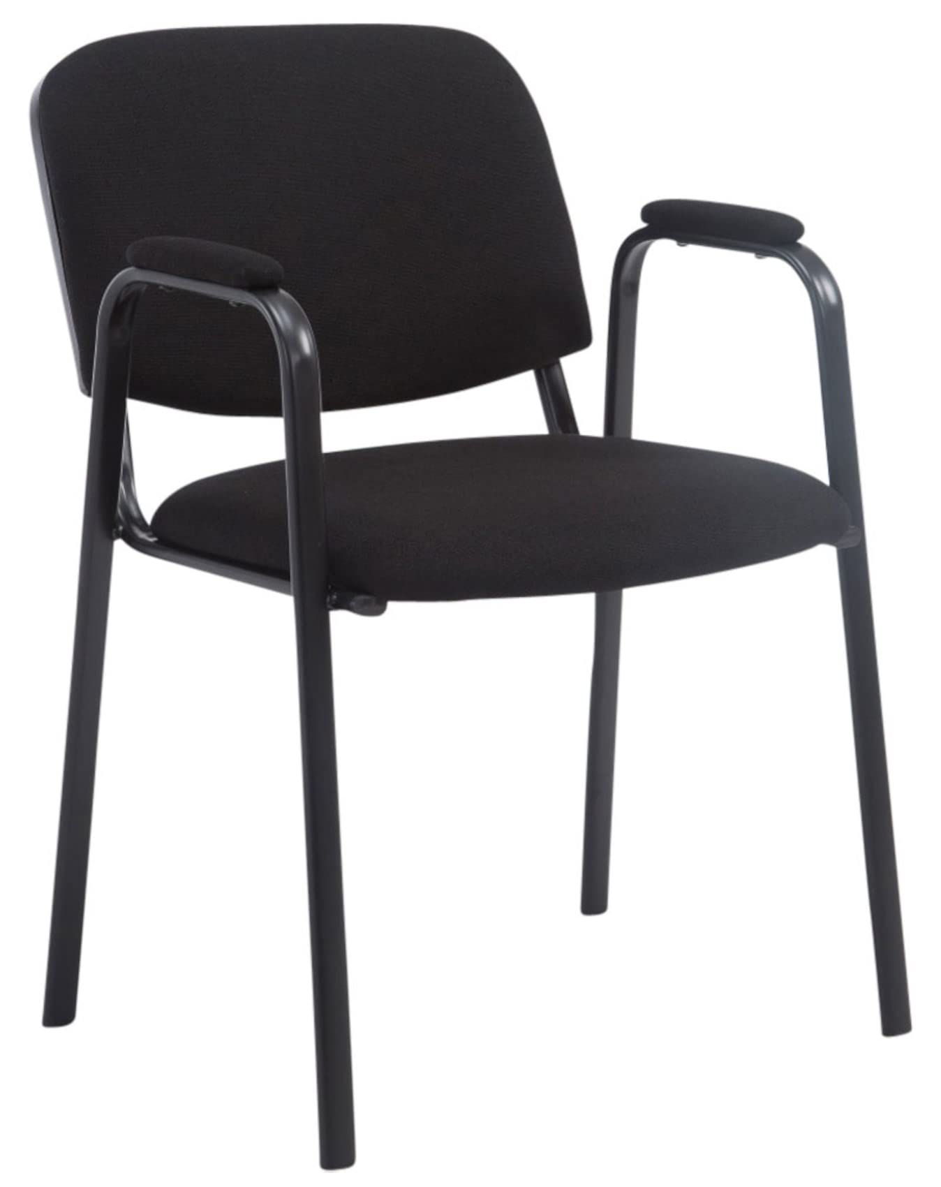 CLP Lot de 4 Chaises Empilables Ken Pro avec Accoudoirs Rembourrés, Chaises de Conférence en Tissu, Piétement Métal Noir Stable jusqu'à 150 kg, Couleur:Noir