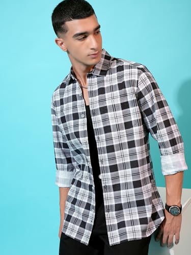 Image of Highlander Men's Cotton Slim Fit Checks Shirt | Full Sleeves | Regular Collar | Casual Shirts for Men