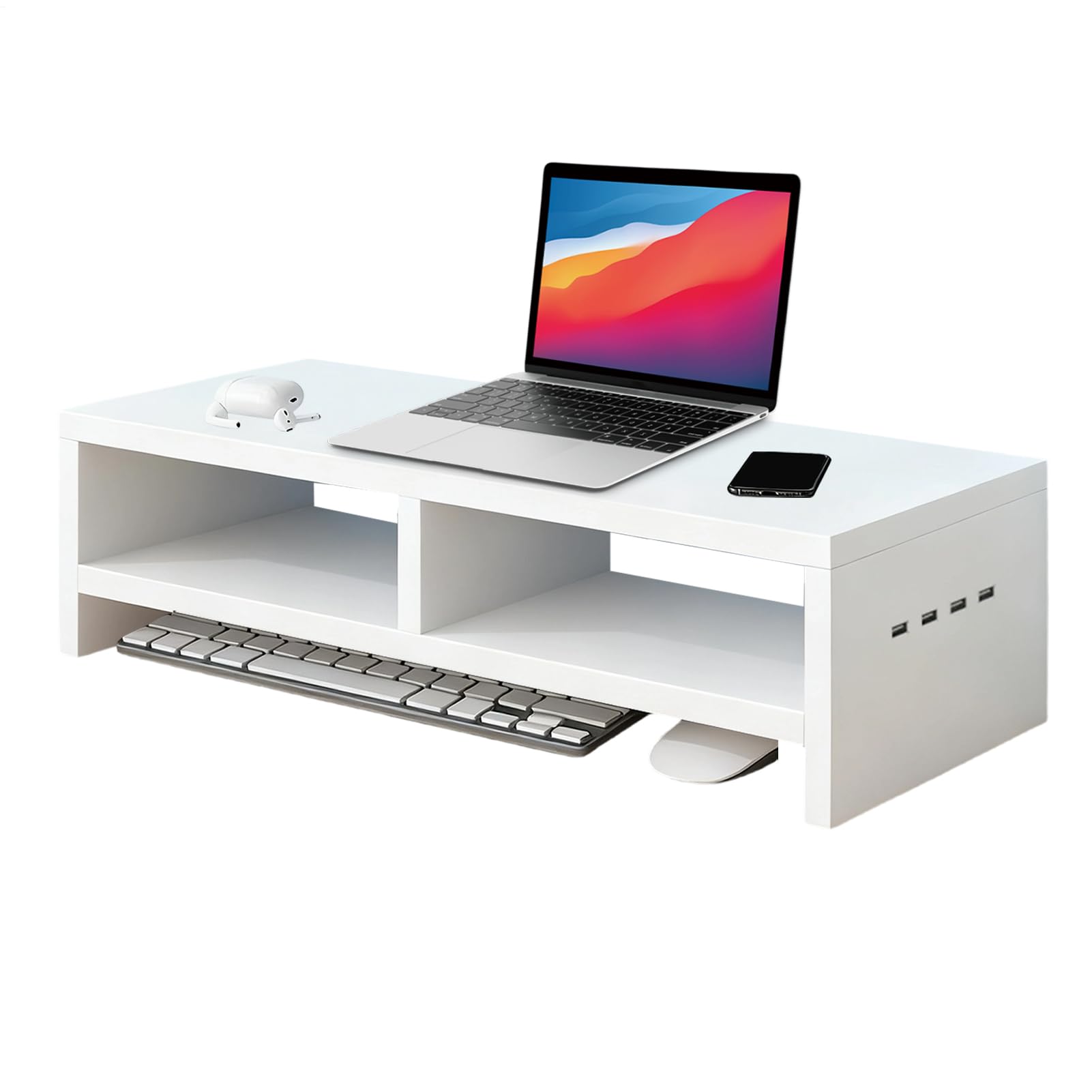 Alzaschermo Computer 2 Con 4 Porte USB Antiscivolo | Organizzatore Ufficio Con Alzaschermi Da Scrivania Per Insegnanti Studenti Stampanti Laptop Cameretta Sala Giochi Cabina