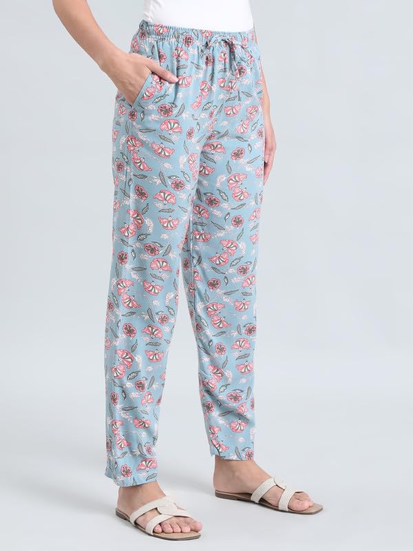 Image of GO COLORS Women Printed Woven Viscose Mid Rise Lounge Pants