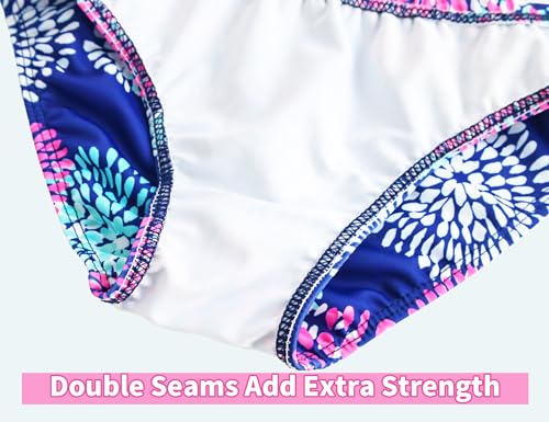 Image of Snowheart Girls Bathing Suit Size 3t 4t Dark Blue Flowers Two Pieces Long Sleeve Swimwear Sets
