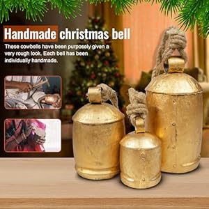 Set of 3 Giant Harmony Rustic Gold Christmas Bells for Decoration - Perfect for Cow Bell, Door Hanging, Staircase, Wall (Large) Set of 3 Giant Harmony Rustic Gold Christmas Bells for Decoration Perfect for Cow Bell Door Hanging Staircase Wall Large