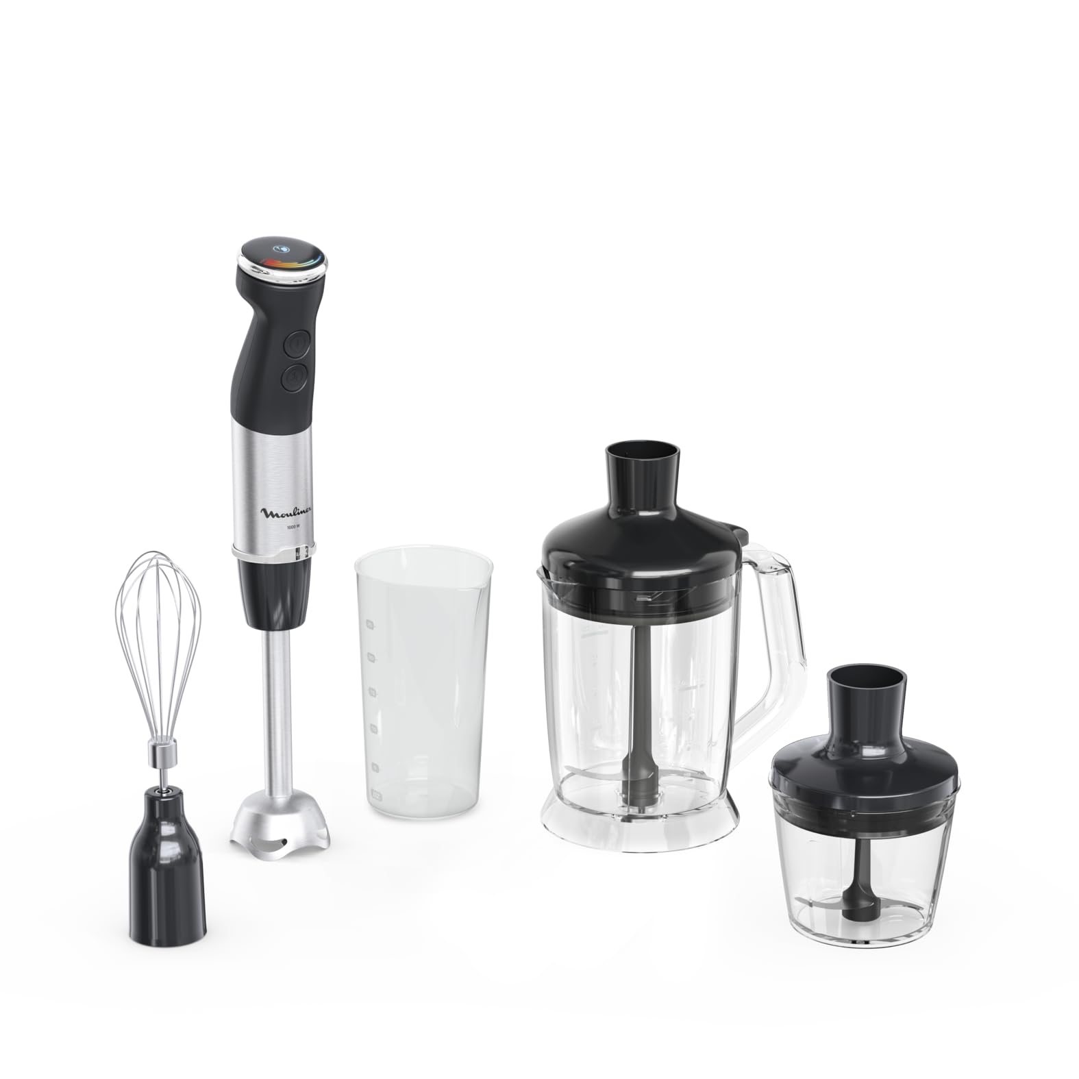 Moulinex Quickchef+ Pied Mixeur, 1000 W, Silencieux, 20 vitesses, Mode turbo, Accessoires hachoir compact, Hachoir mixeur XL, Fouet DD67L810, Noir