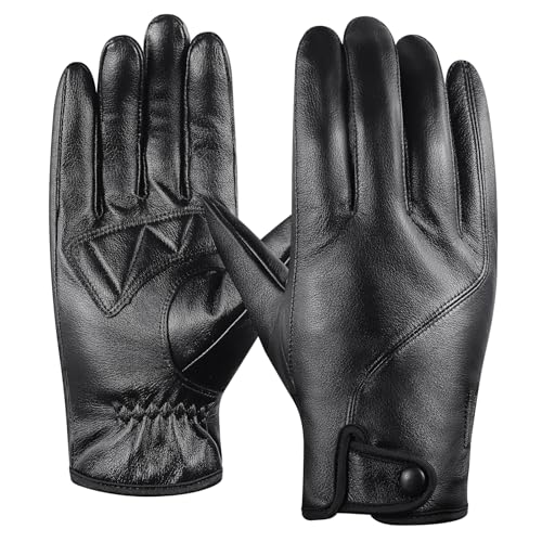 Aegend Cowhide Leather Gloves for Men, Full Hand Touchscreen Anti-Slip Thermal Winter Gloves Driving...