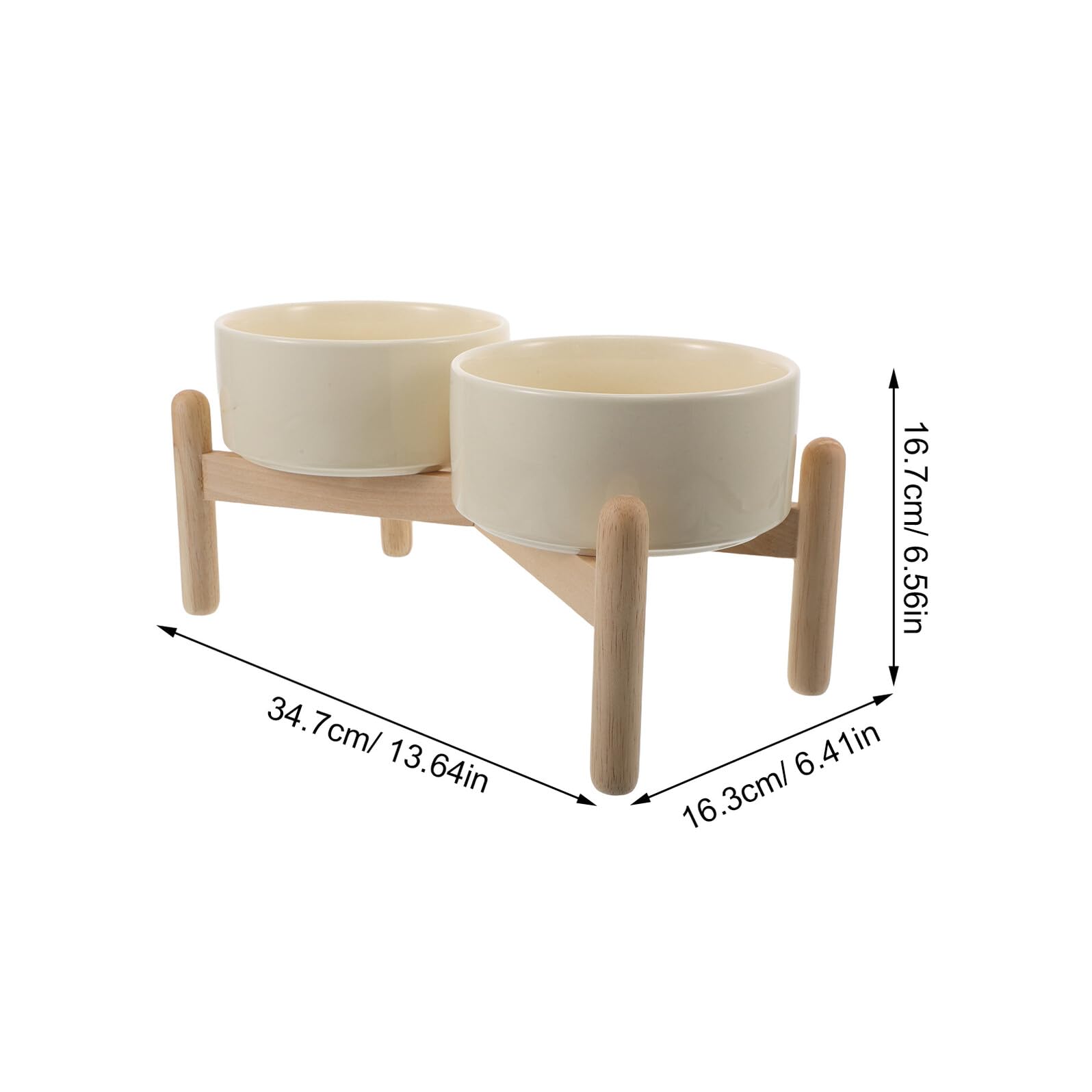 Podwyższona Ceramiczna dla Psa z Drewnianym Stojakiem Podwójne Antypoślizgowe Naczynia Karmę i Wodę Podniesione Miski dla Małych Ras Trwałe i Łatwe Do Czyszczenia