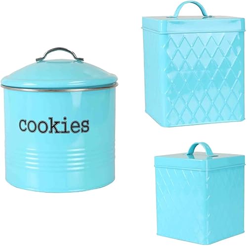 Home Basics Botes de lata y tarro de galletas, turquesa. Ideal para té de cocina, café, azúcar, galletas, alimentos, harina, productos horneados