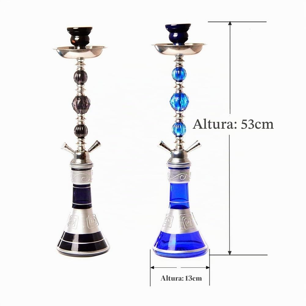 Shisha Hookah Café Estilo Egipcio Genuino, Conjunto de Cachimba Doble Tubo Grande, Conjunto de Cachimba de Vidrio Cachimba Doble Árabe Grande, Adecuado para Familias, Hoteles Extranjeros,Negro