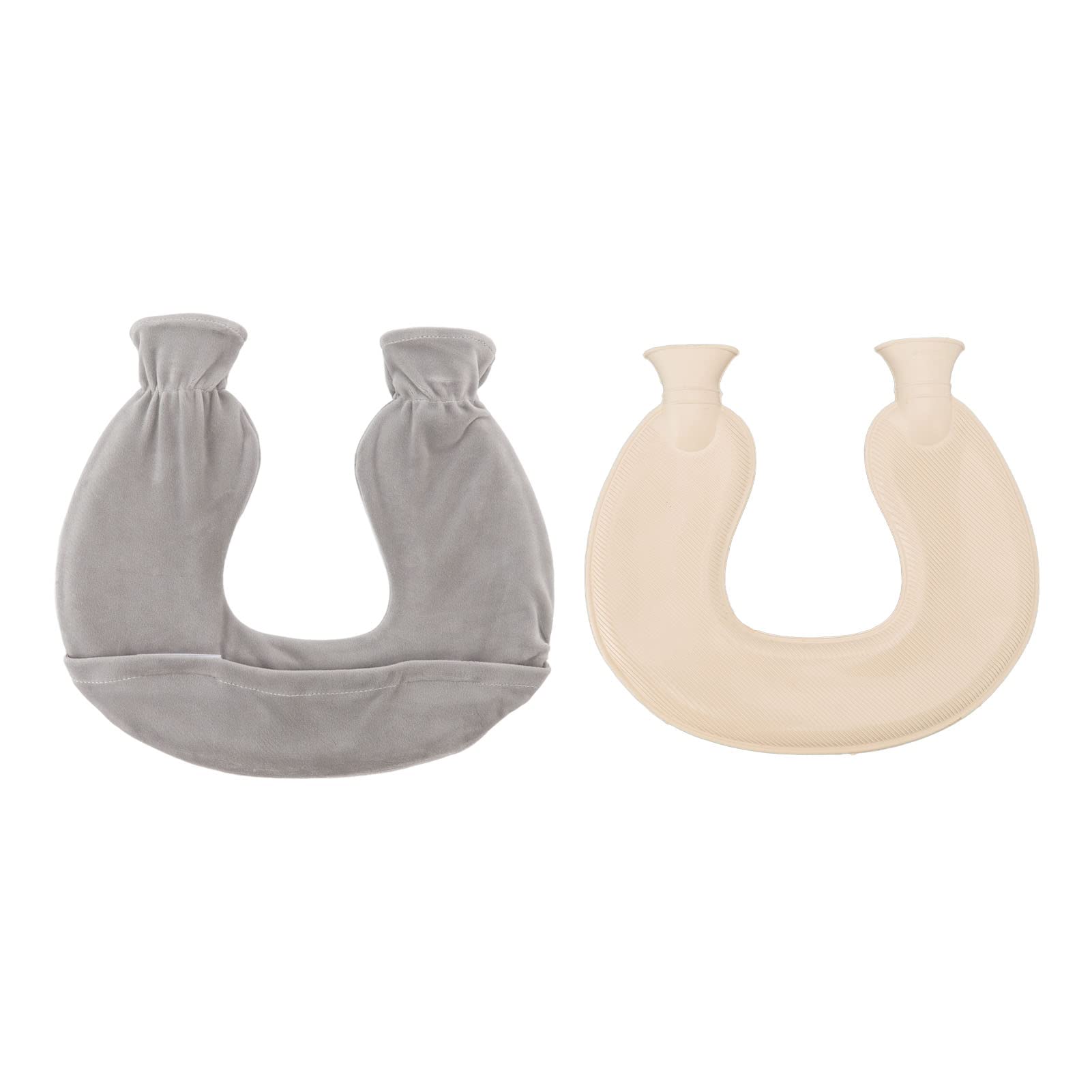 CHICIRIS Neck Hot Water Bag, 1 Liter U Shaped Rubber Hot Water Bottle with Cover for Pain Relief, 14.3 x 12.4 (Gray)