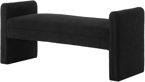 Miniatura 4 de 24KF Modern Boucle Teddy Lovely Bench, banco de cama tapizado, banco de entrada, otomano con reposabrazos, color negro
